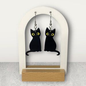 Small Black Cat Drop Earring